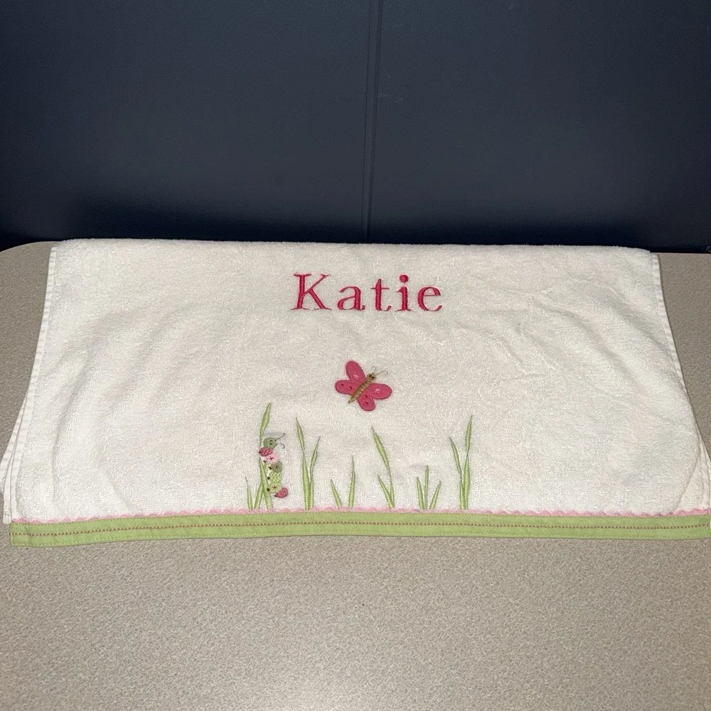Pottery Barn‎ Kids Bath Butterfly Caterpillar Bath Towel Embroidered Name Katie